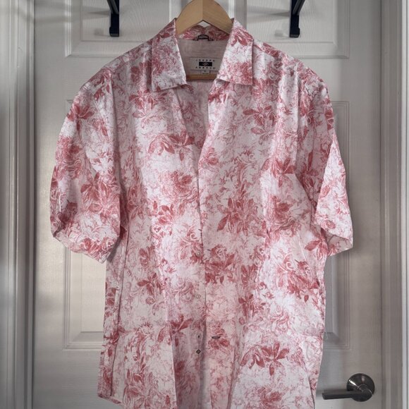 Joseph Abboud S/S Linen Button-down Shirt w/ Red Floral Pattern on White, XL - Picture 2 of 4